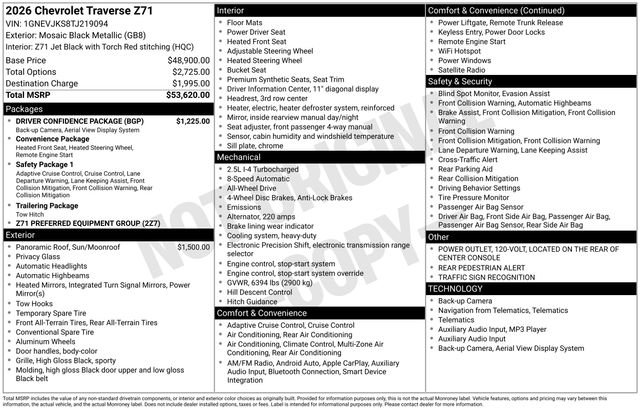 New 2026 Chevrolet Traverse Z71 w/ Driver Confidence Package image 5