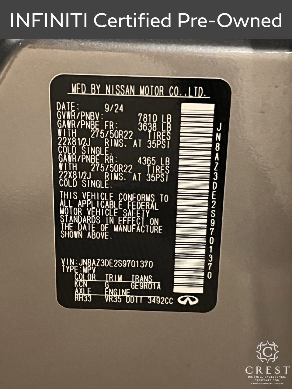 Certified 2025 INFINITI QX80 Sensory w/ Exterior Package image 34