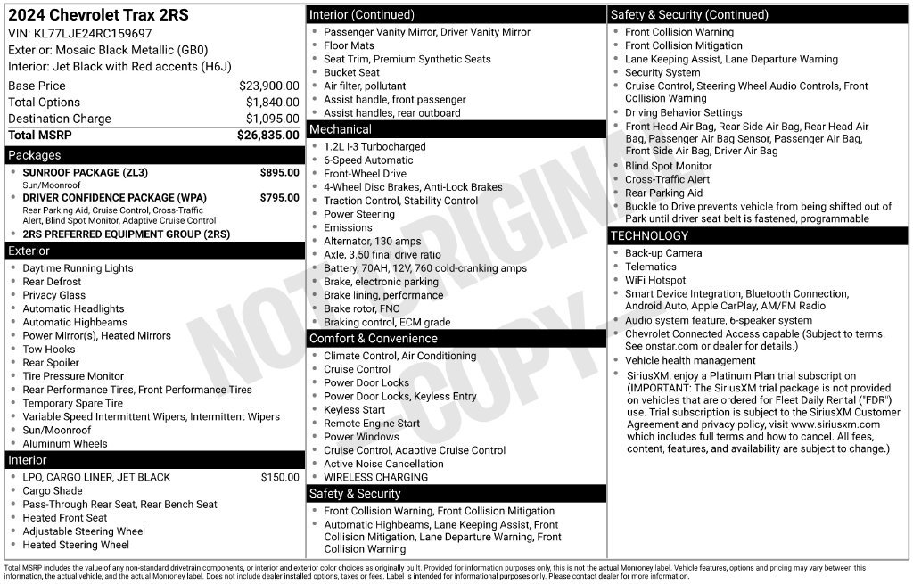 Certified 2024 Chevrolet Trax RS w/ Sunroof Package FWD image 33
