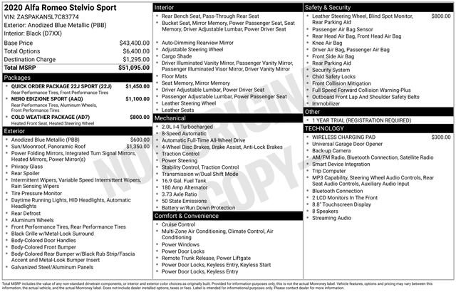 Used 2020 Alfa Romeo Stelvio Sport w/ Quick Order Package 22J Sport AWD/4WD image 32