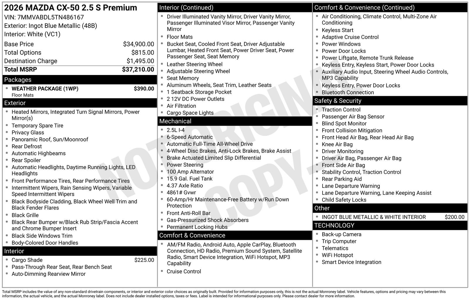 New 2026 MAZDA CX-50 AWD 2.5 S w/ Weather Package image 21