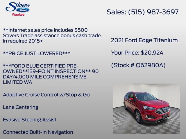 Used 2021 Ford Edge Titanium w/ Class II Trailer Tow Package AWD/4WD image 16
