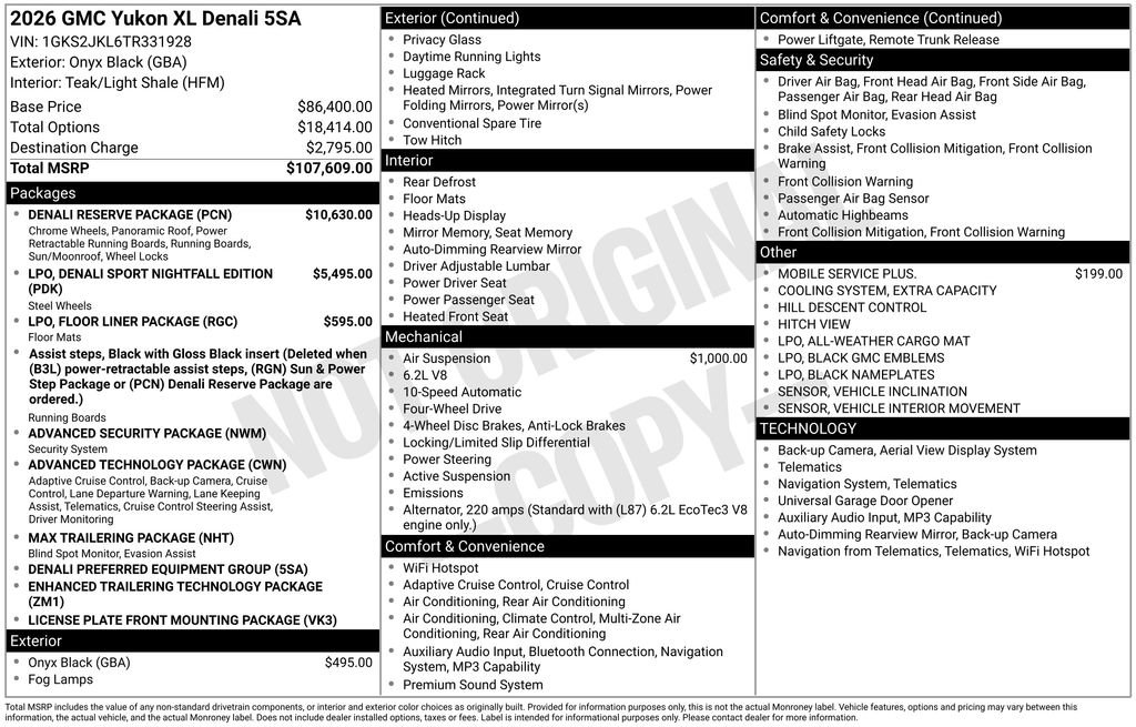 New 2026 GMC Yukon XL Denali w/ Denali Reserve Package AWD/4WD image 18