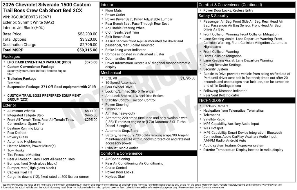 Used 2026 Chevrolet Silverado 1500 Custom Trail Boss w/ LPO, Dark Essentials Package AWD/4WD image 23
