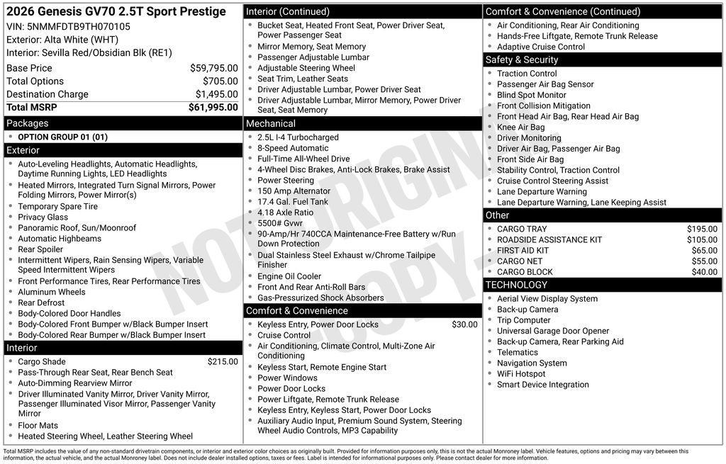 New 2026 Genesis GV70 2.5T Sport Prestige AWD/4WD image 3