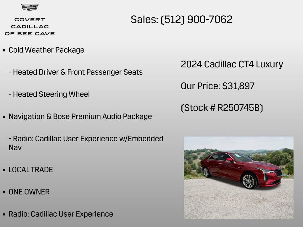 Certified 2024 Cadillac CT4 Luxury w/ Sun And Sound Package RWD image 14