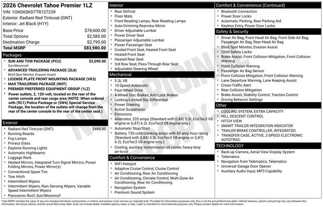 New 2026 Chevrolet Tahoe Premier w/ Sun And Tow Package AWD/4WD image 3