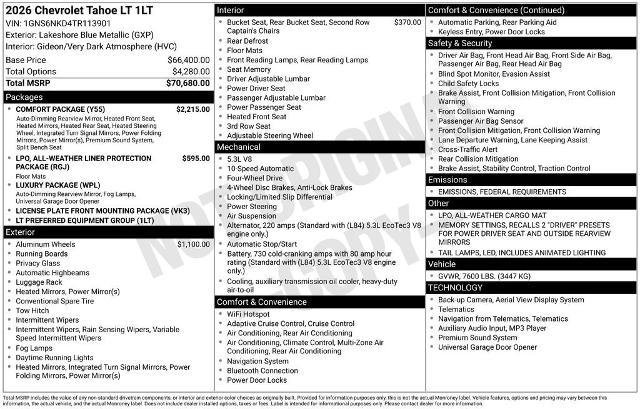 New 2026 Chevrolet Tahoe LT w/ Comfort Package image 34