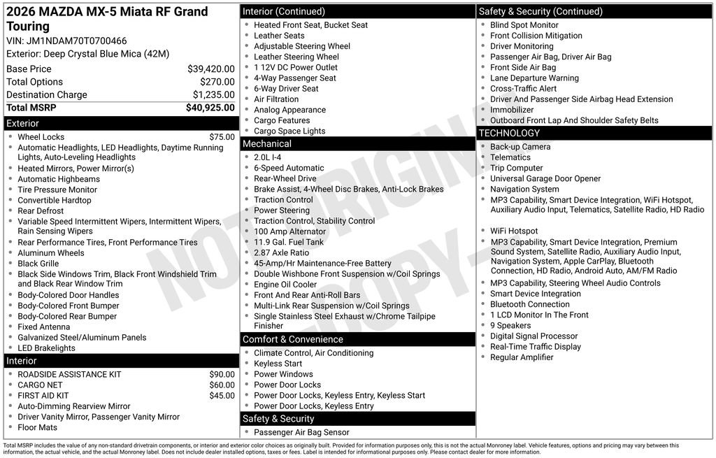 New 2026 MAZDA MX-5 Miata RF Grand Touring image 4