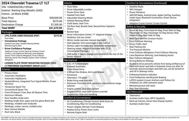 Used 2024 Chevrolet Traverse LT w/ LPO, Floor Liner Package image 16