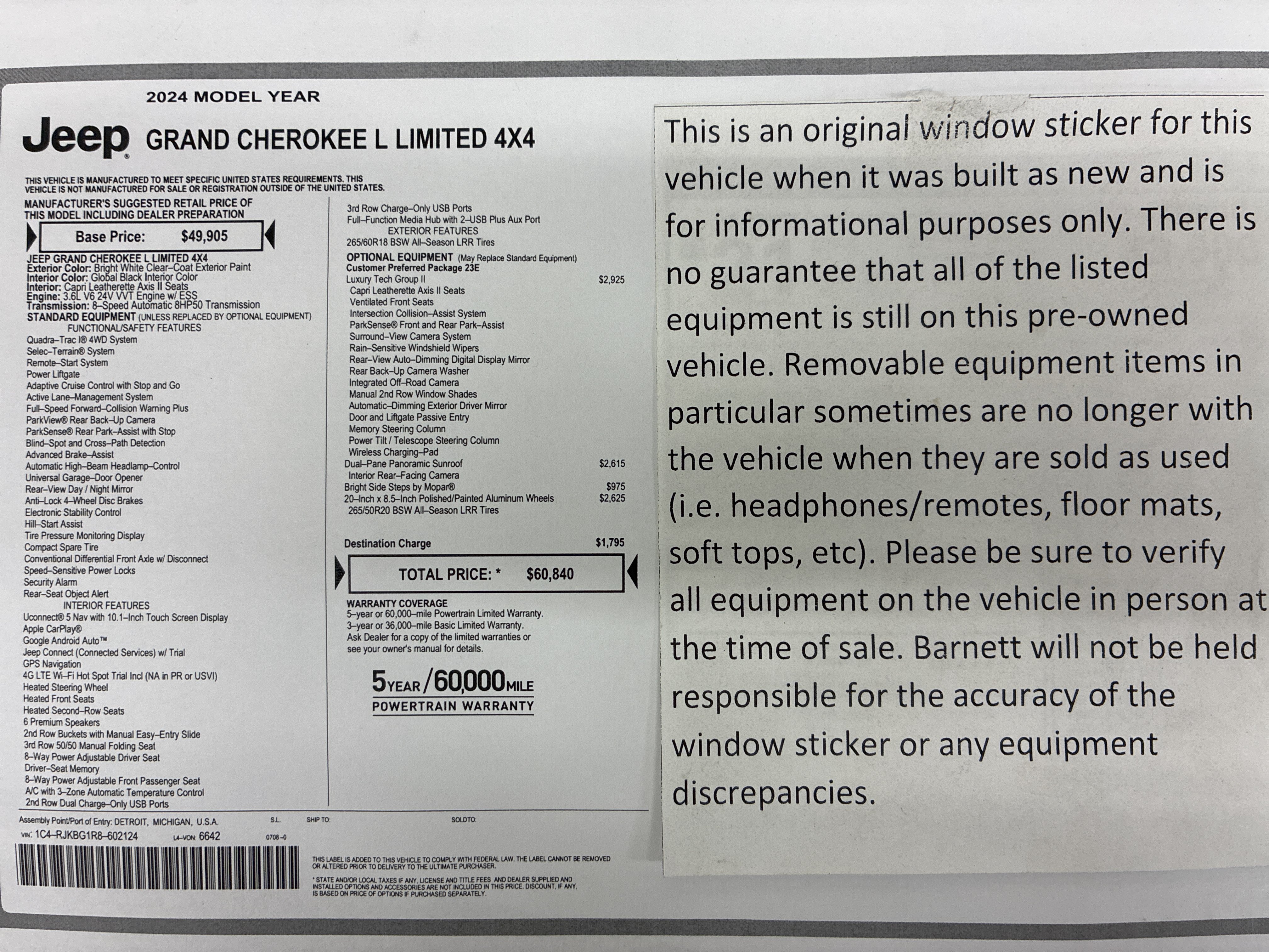 Certified 2024 Jeep Grand Cherokee L Limited w/ Luxury Tech Group II AWD/4WD image 2