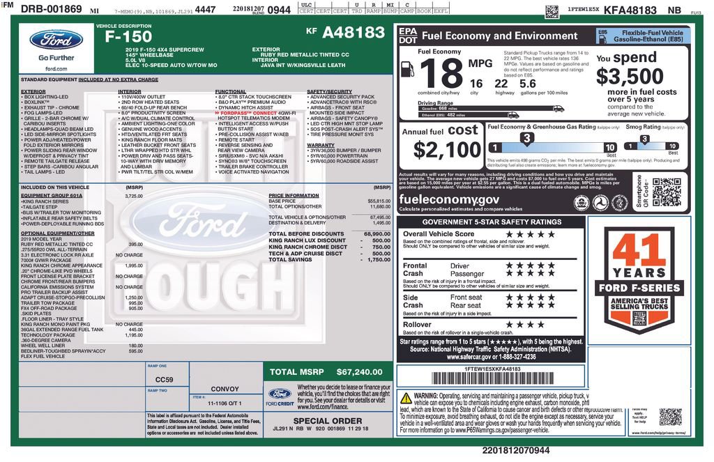 Used 2019 Ford F150 King Ranch w/ Equipment Group 601A Luxury image 37