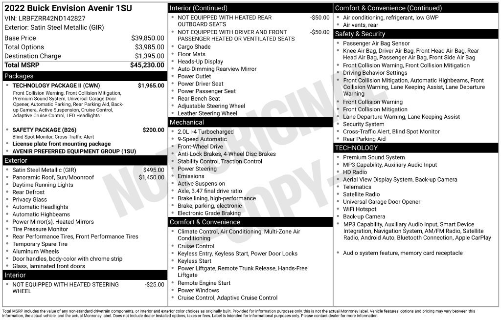 Used 2022 Buick Envision Avenir w/ Technology Package II FWD image 27