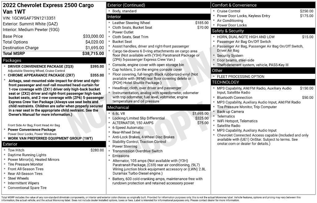 Used 2022 Chevrolet Express 2500 w/ Driver Convenience Package RWD image 13
