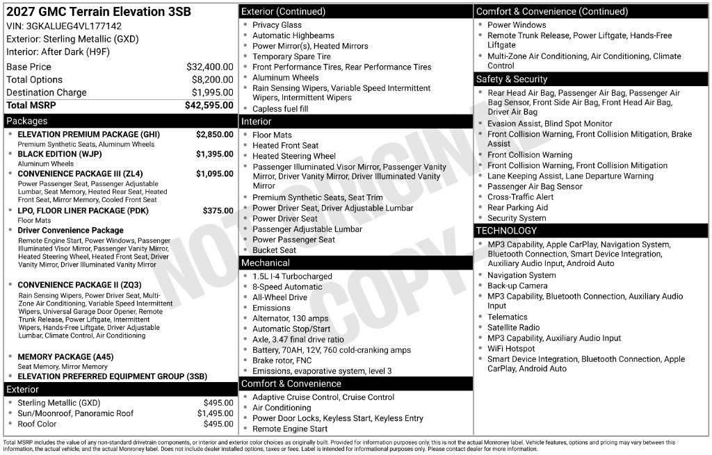 New 2027 GMC Terrain Elevation w/ Elevation Premium Package AWD/4WD image 45