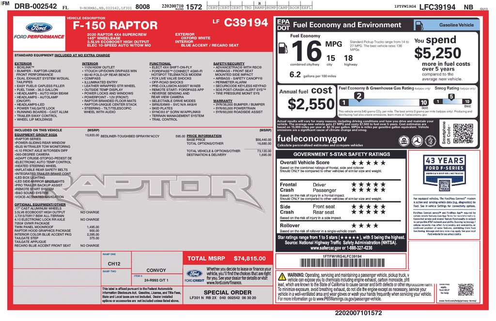 Used 2020 Ford F150 Raptor w/ Equipment Group 802A Luxury AWD/4WD image 5