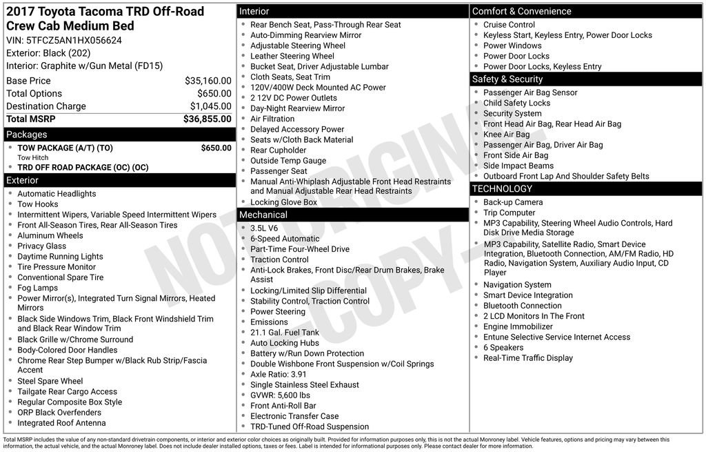 Used 2017 Toyota Tacoma TRD Off-Road w/ Tow Package (A/T) AWD/4WD image 6