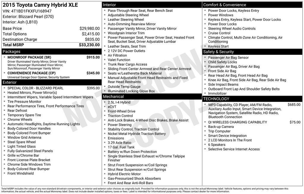 Used 2015 Toyota Camry XLE w/ Moonroof Package FWD image 29