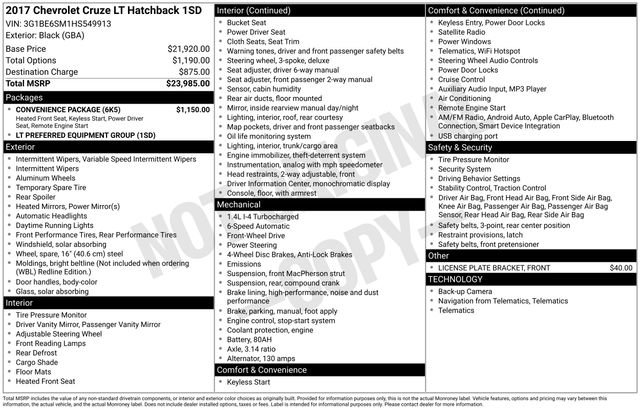 Certified 2017 Chevrolet Cruze LT w/ Convenience Package image 33
