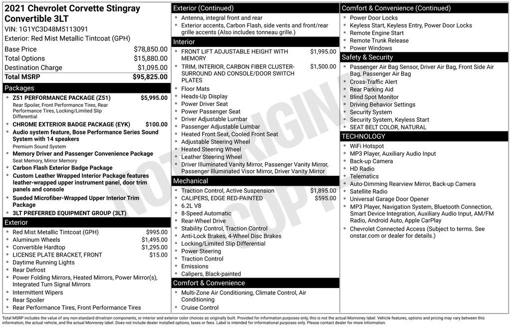 Used 2021 Chevrolet Corvette Stingray Premium Conv w/ Z51 Performance Package RWD image 5
