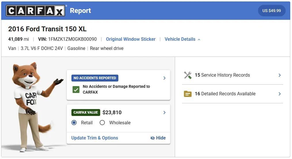 Used 2016 Ford Transit 150 XL RWD image 2