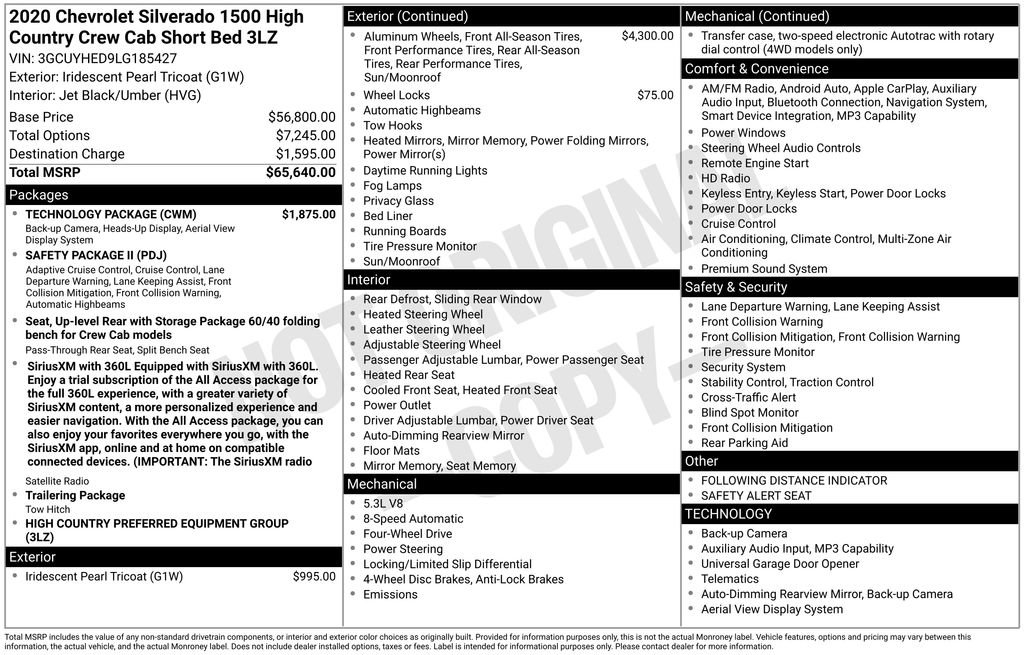 Used 2020 Chevrolet Silverado 1500 High Country w/ Technology Package AWD/4WD image 22