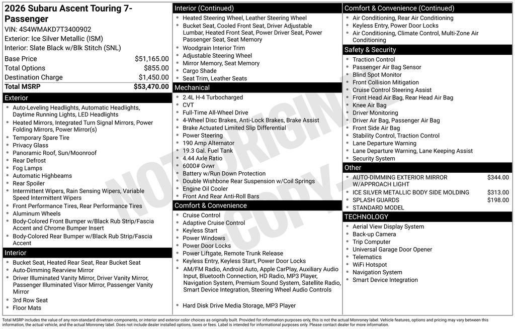 New 2026 Subaru Ascent Touring image 2