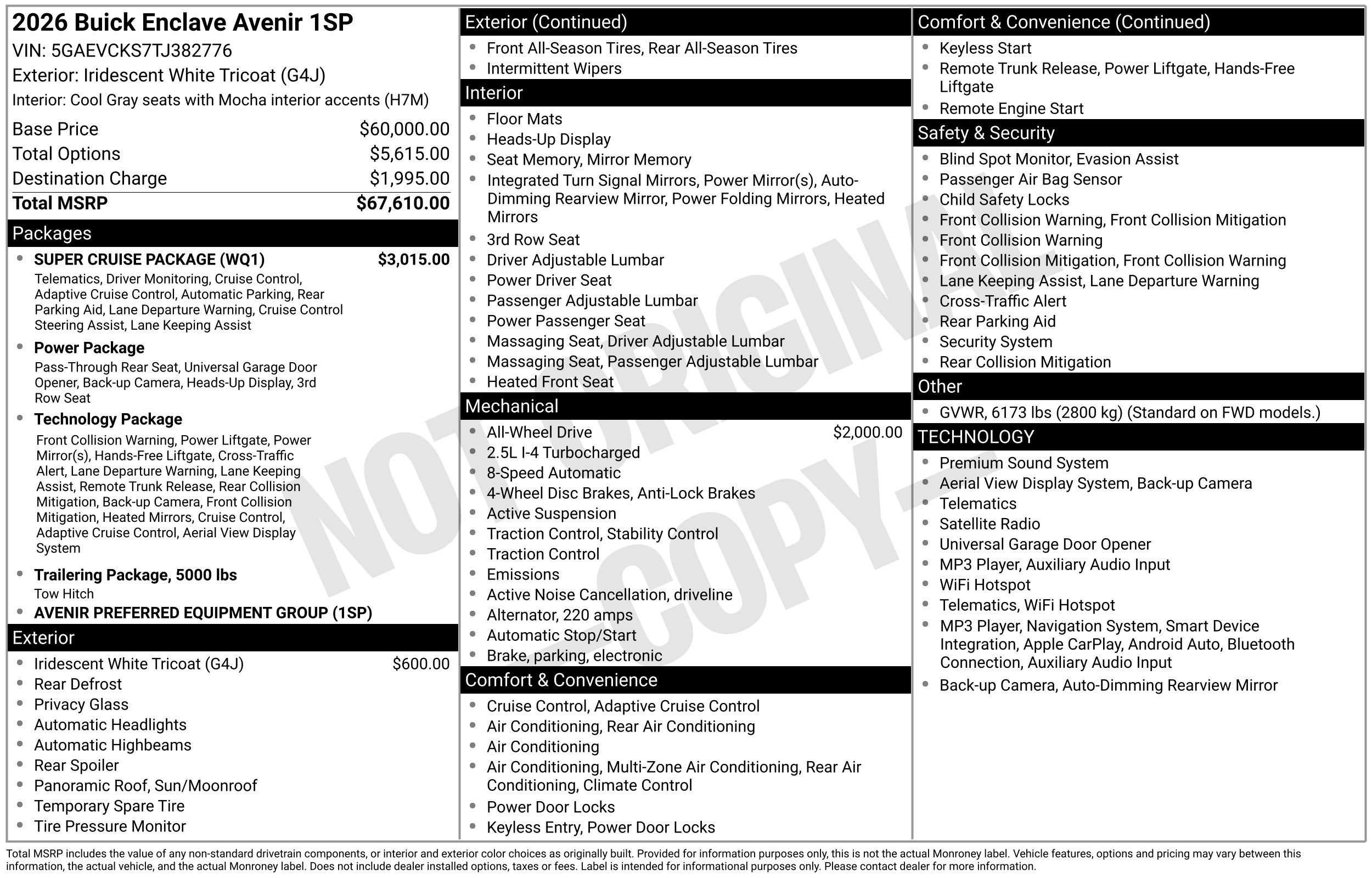 New 2026 Buick Enclave Avenir w/ Super Cruise Package AWD/4WD image 3