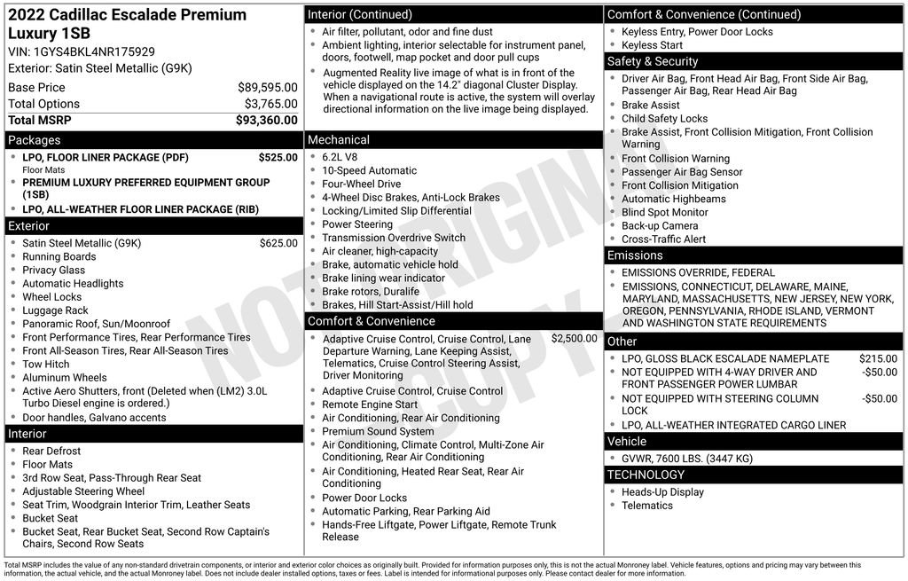 Certified 2022 Cadillac Escalade Premium Luxury w/ LPO, Floor Liner Package image 3