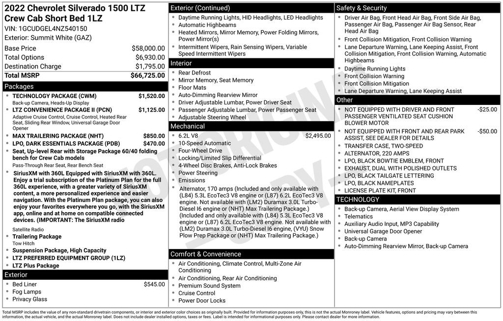 Used 2022 Chevrolet Silverado 1500 LTZ w/ Technology Package AWD/4WD image 66