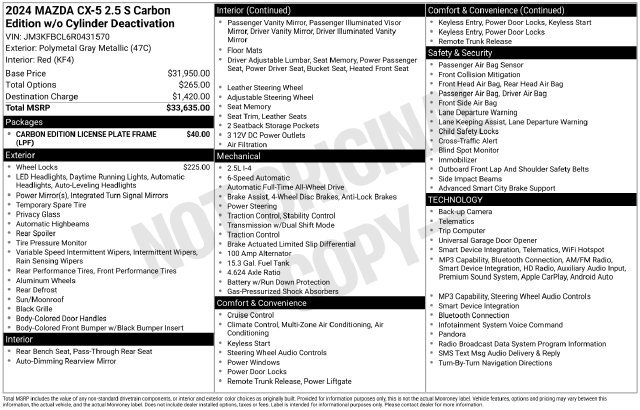 Certified 2024 MAZDA CX-5 Carbon Edition AWD/4WD image 6