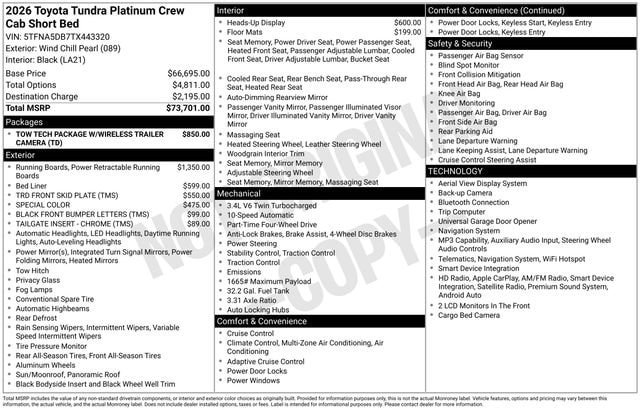 New 2026 Toyota Tundra Platinum