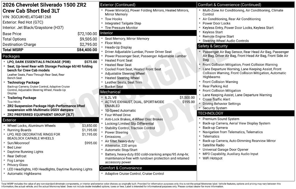New 2026 Chevrolet Silverado 1500 ZR2 w/ LPO, Dark Essentials Package AWD/4WD image 2
