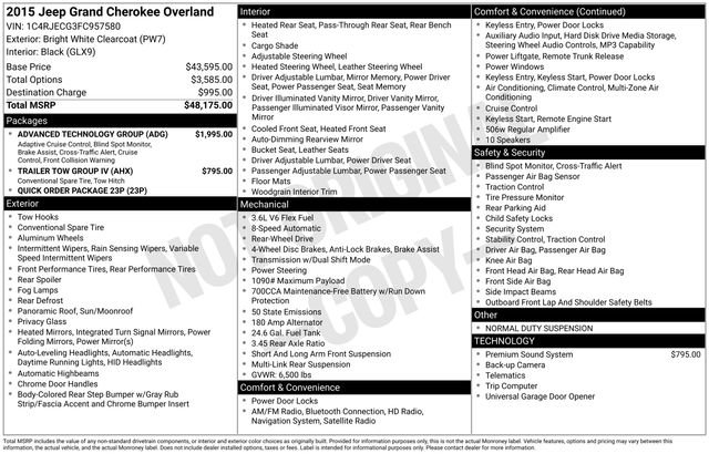 Used 2015 Jeep Grand Cherokee Overland w/ Advanced Technology Group image 43