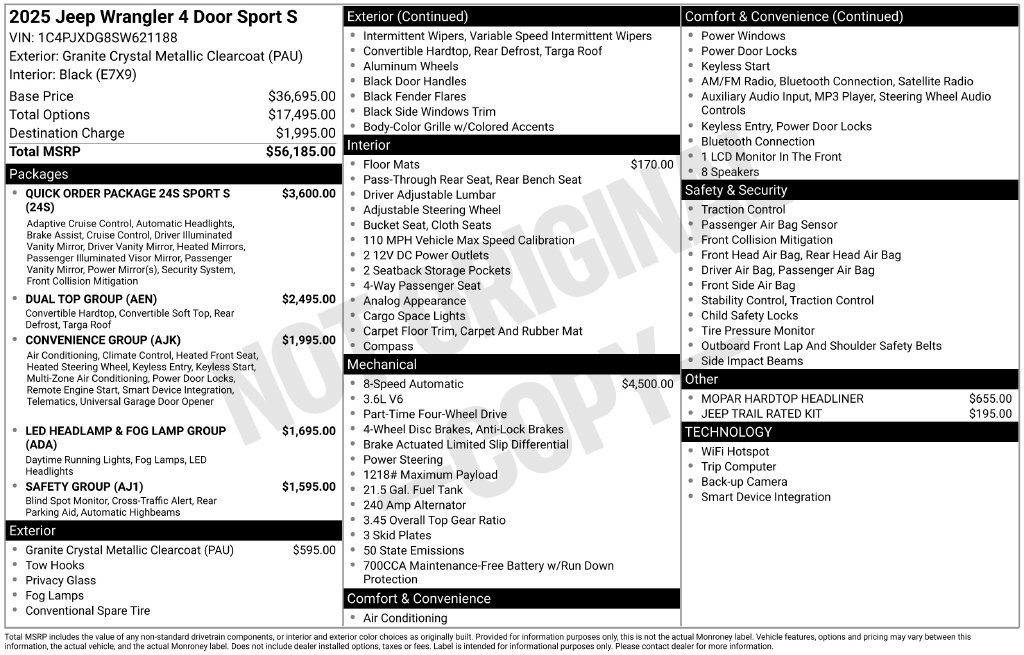New 2025 Jeep Wrangler Unlimited Sport AWD/4WD image 6