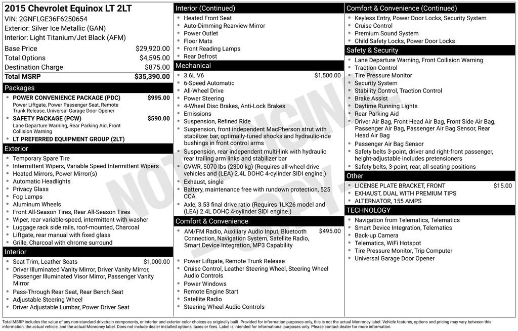 Used 2015 Chevrolet Equinox LT w/ Power Convenience Package AWD/4WD image 2