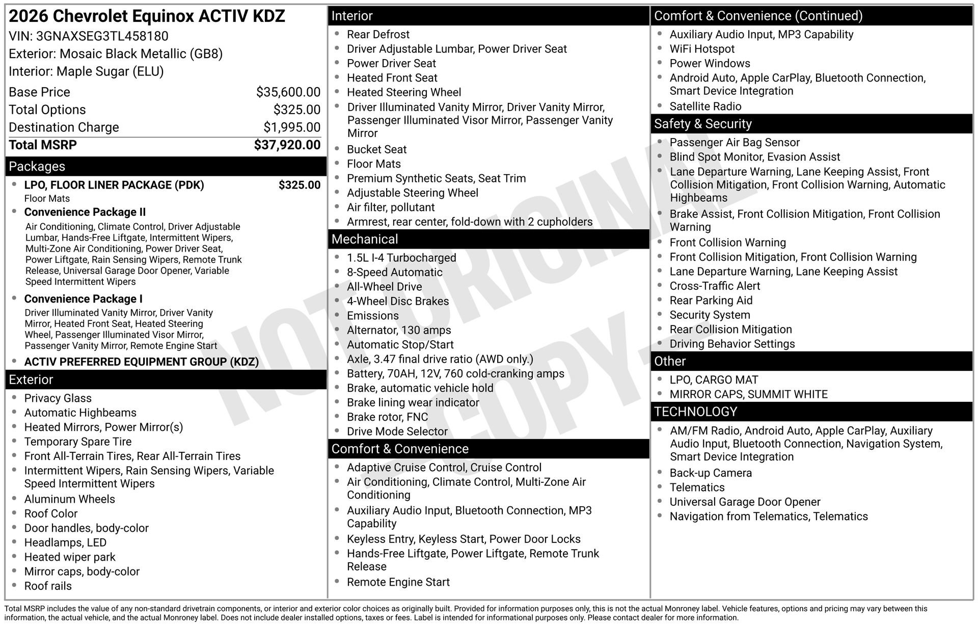 New 2026 Chevrolet Equinox ACTIV w/ LPO, Floor Liner Package AWD/4WD image 4