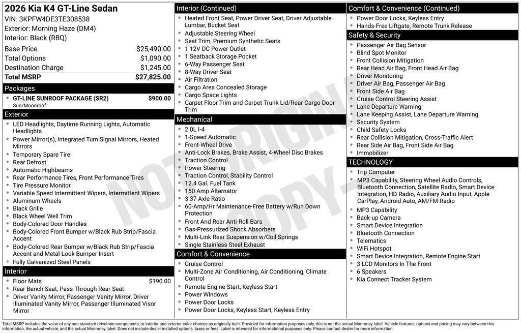 New 2026 Kia K4 GT-Line w/ GT-Line Sunroof Package FWD image 6