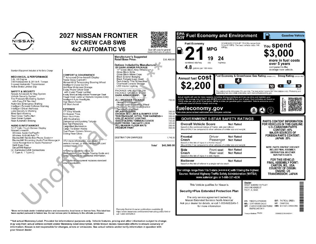 New 2027 Nissan Frontier SV w/ All-Weather Content Package RWD image 3