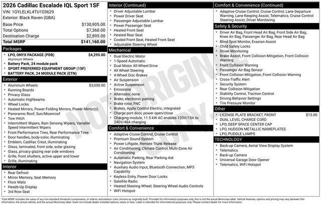 Certified 2026 Cadillac Escalade IQL Sport 1 w/ LPO, ONYX Package AWD/4WD image 33