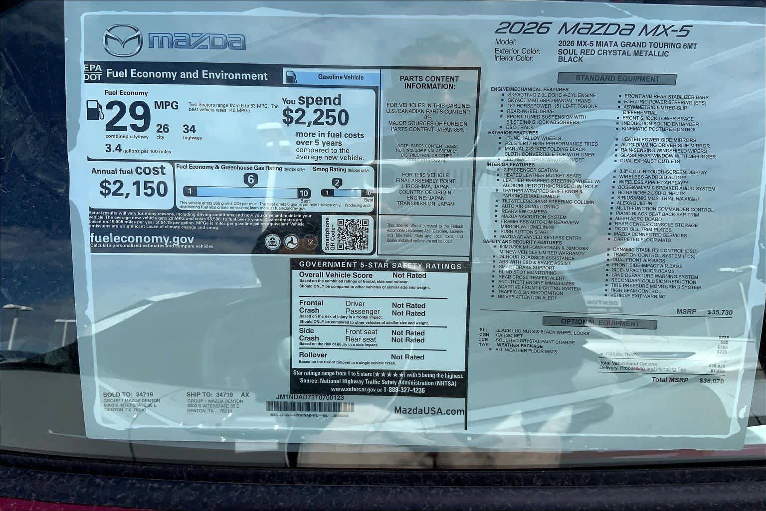 New 2026 MAZDA MX-5 Miata Grand Touring w/ Weather Package RWD image 20