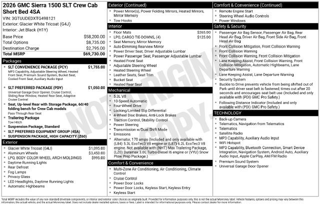New 2026 GMC Sierra 1500 SLT w/ SLT Convenience Package AWD/4WD image 4