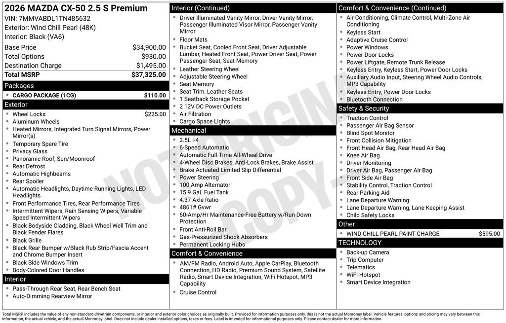 New 2026 MAZDA CX-50 AWD 2.5 S w/ Cargo Package image 7