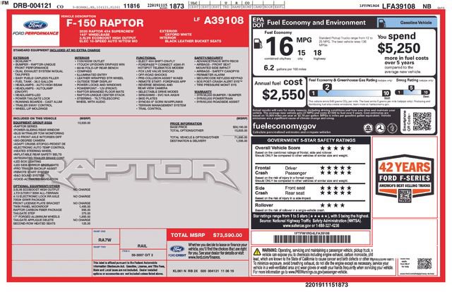 Used 2020 Ford F150 Raptor w/ Equipment Group 802A Luxury AWD/4WD image 10