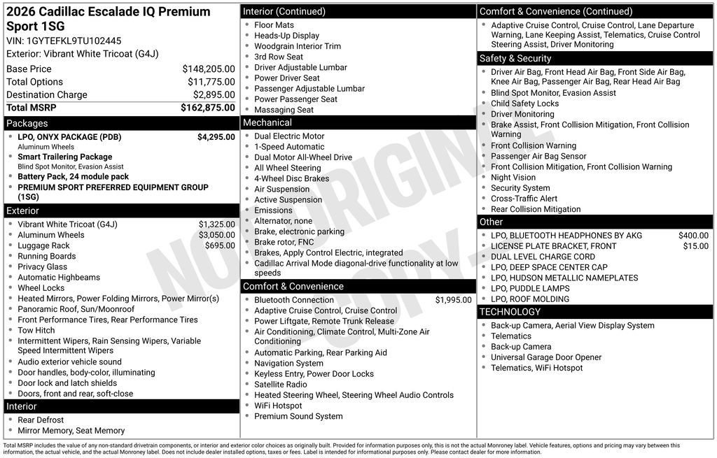 New 2026 Cadillac Escalade IQ Sport 2 w/ LPO, ONYX Package AWD/4WD image 56