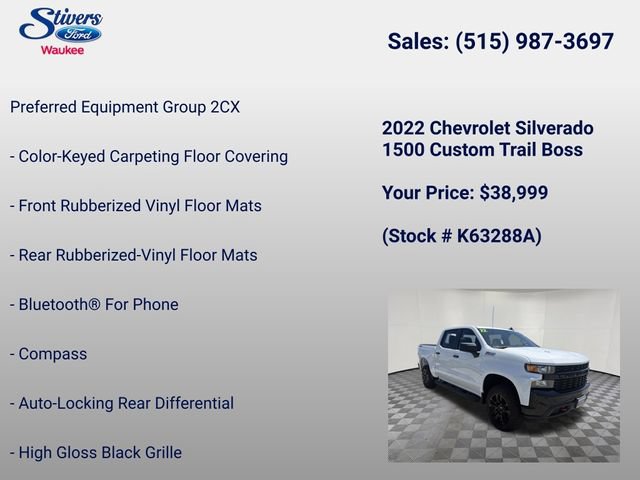 Used 2022 Chevrolet Silverado 1500 Custom Trail Boss w/ Safety Confidence Package AWD/4WD image 16