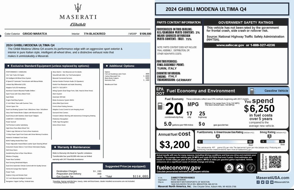 New 2024 Maserati Ghibli Modena Ultima Q4 image 1