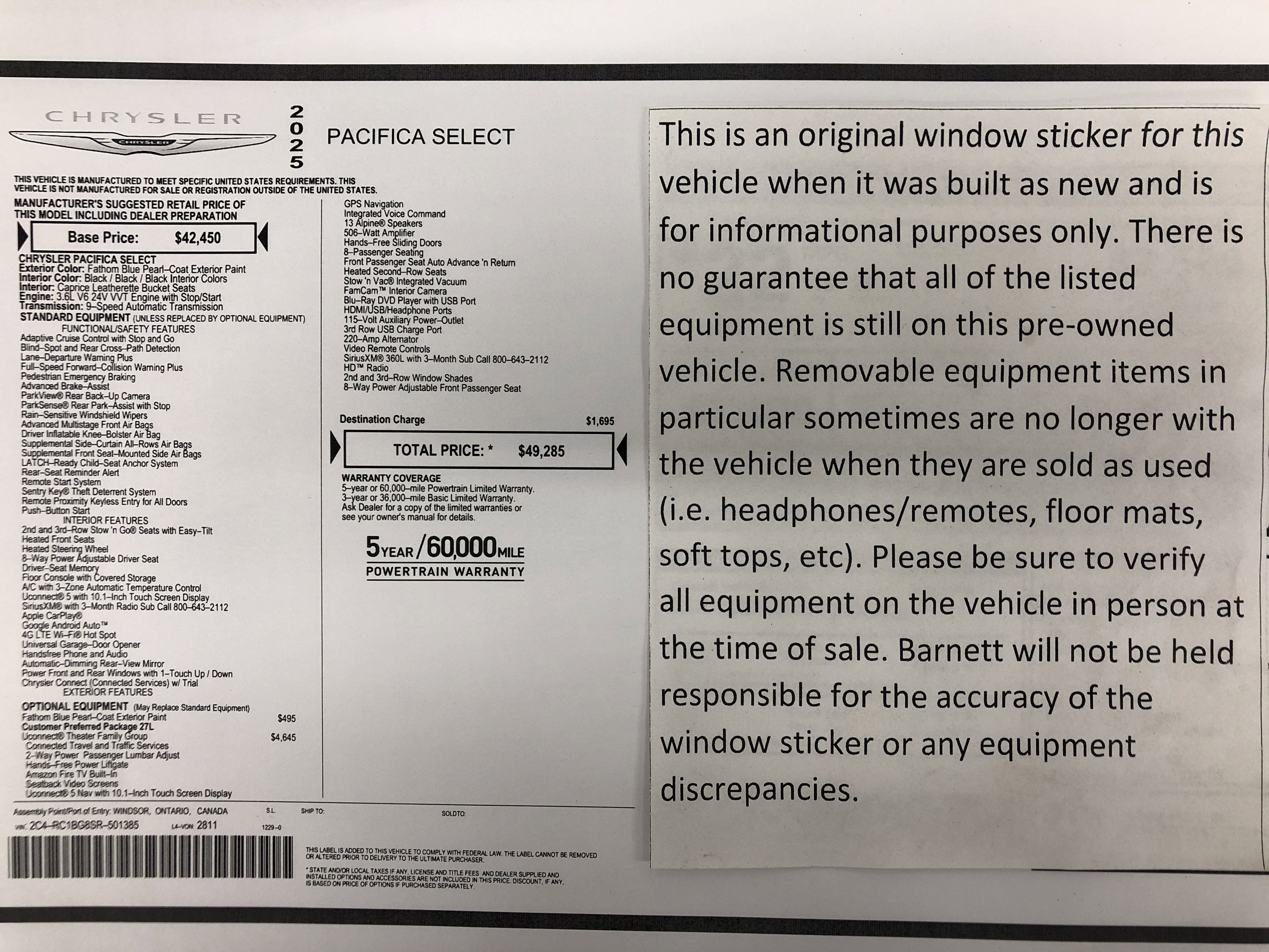 Certified 2025 Chrysler Pacifica Select w/ Uconnect Theater Family Group FWD image 2