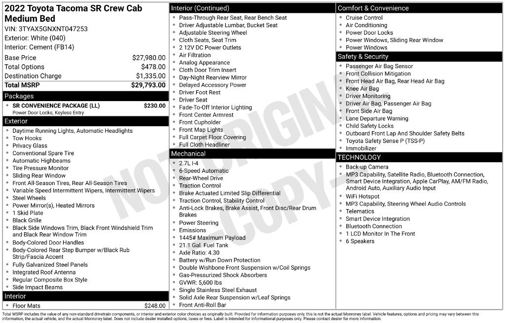 Used 2022 Toyota Tacoma SR w/ SR Convenience Package RWD image 34