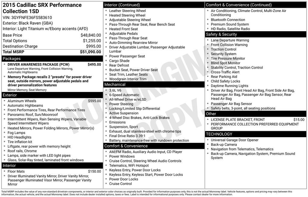 Used 2015 Cadillac SRX Performance w/ Driver Awareness Package image 41
